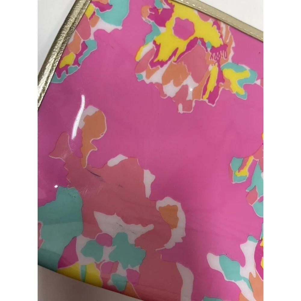 Lilly Pulitzer Bundle Lot Of 2 Vinyl Estee Lauder Zip Bags & Notebook